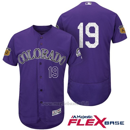 Maglia Baseball Uomo Colorado Rockies Charlie Neromon 19 Viola 2017 Allenamento Primaverile Flex Base Giocatore